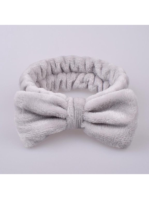 Spa Headband for Washing Face Makeup Headband Bow Tie Hair Band for Cosmestic Facial Sports Yoga Grey