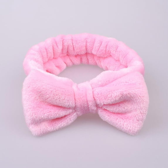 Gymayou Spa Headband for Washing Face Makeup Headband Bow Tie Hair Band for Cosmestic Facial Sports Yoga Pink