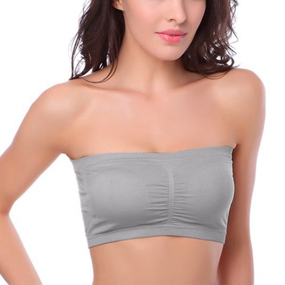 Gymayou Strapless Bras for Women Non-Slip Seamless Padded Bandeau Bra Wireless Convertible Tube Top Bralette Silver 2XL
