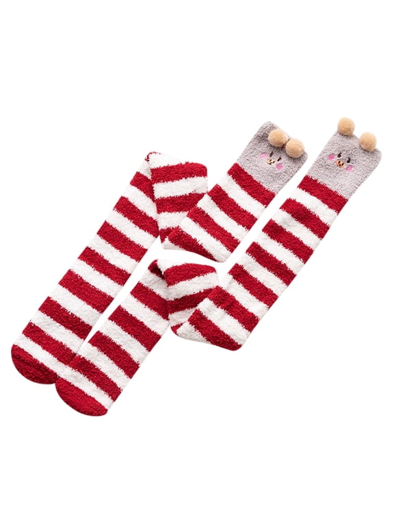 Thigh High Fleece Socks for Women Long Fuzzy Over the Knee Boot Socks Red