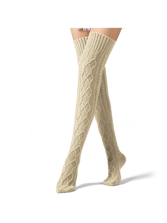 Thigh High Socks for Women Long Cable Knit Over Knee Boot Stockings Winter Boot Socks