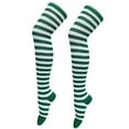 thumbnail image 1 of Gymayou Thin Striped Thigh High Socks Over Knee Thin Tights Long Stocking Green/White, 1 of 1