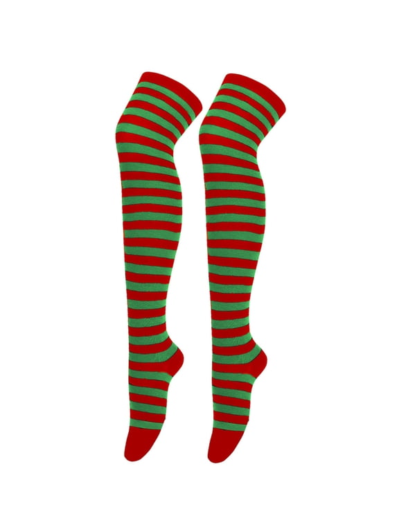 Thin Striped Thigh High Socks Over Knee Thin Tights Long Stocking Red/Green