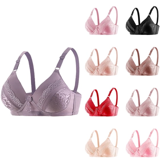 Gymayou Thin Wireless Bra for Women No Underwire Anti-Sagging Full Figure Bra Breathable Lace Side Support Bras Beige 36