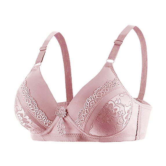 Gymayou Thin Wireless Bra for Women No Underwire Anti-Sagging Full Figure Bra Breathable Lace Side Support Bras Grey 38