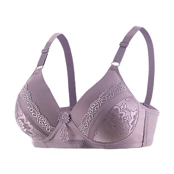 Gymayou Thin Wireless Bra for Women No Underwire Anti-Sagging Full Figure Bra Breathable Lace Side Support Bras Purple 40