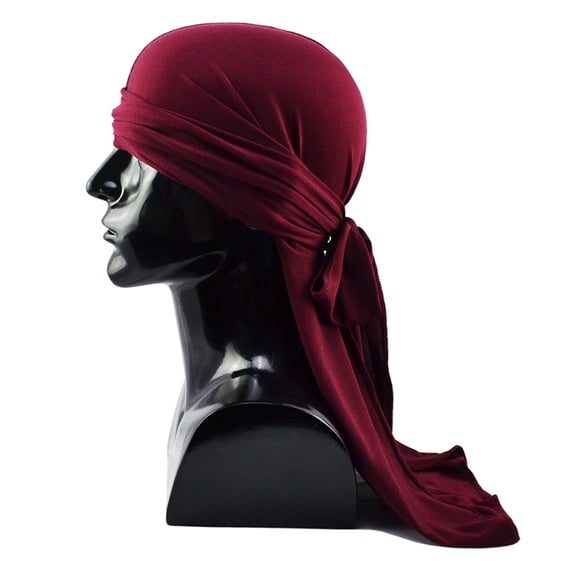 Gymayou Velvet Durags for Men & Women Soft Stretchable Long Tail Wide Straps Pirate Cap for Braids Workouts Red
