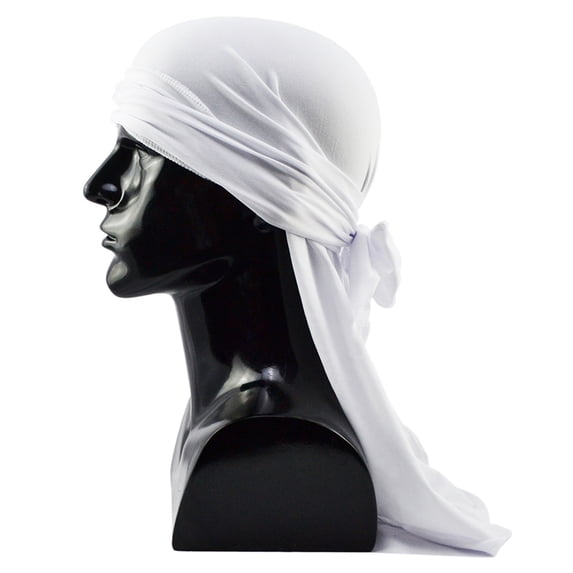 Gymayou Velvet Durags for Men & Women Soft Stretchable Long Tail Wide Straps Pirate Cap for Braids Workouts White