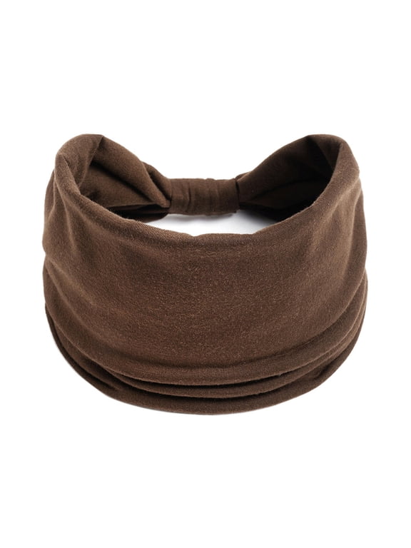 Wide Headbands for Women Knotted No Slip Head Bands Soft Turban Headband for Yoga Workout Dark Coffee
