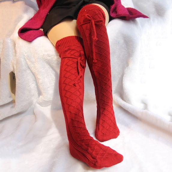 Gymayou Winter Socks for Women Cable Knit Over Knee Boot Stockings Warm Thick Knit Winter Boot Socks Red One Size