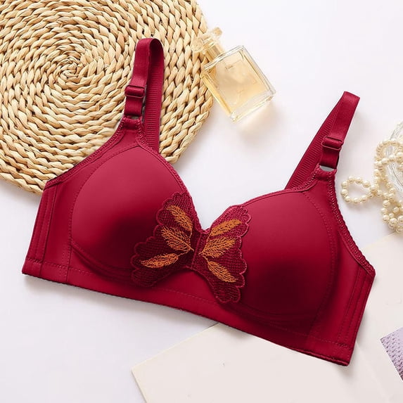Gymayou Wire-Free Full Coverage Bra for Middle-Aged Elderly Women Adjustable Shoulder Straps Gentle Support Anti-Sagging Comfort Everyday Underwear Wine M