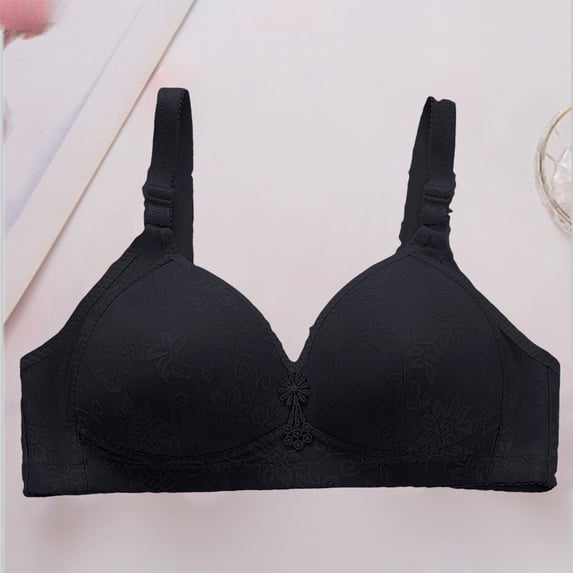 Gymayou Wire-Free Full Figure Bra for Middle-Aged Elderly Women Thin Full Coverage Brassiere Gentle Lift Anti-Sagging Bra with Side Support Black L