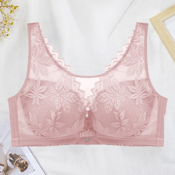 Gymayou Wire-Free Minimizer Bra for Full Figure Women Thin Breathable Full Coverage Anti-Sagging Bra with Side Support Comfort Bras Pink 2XL