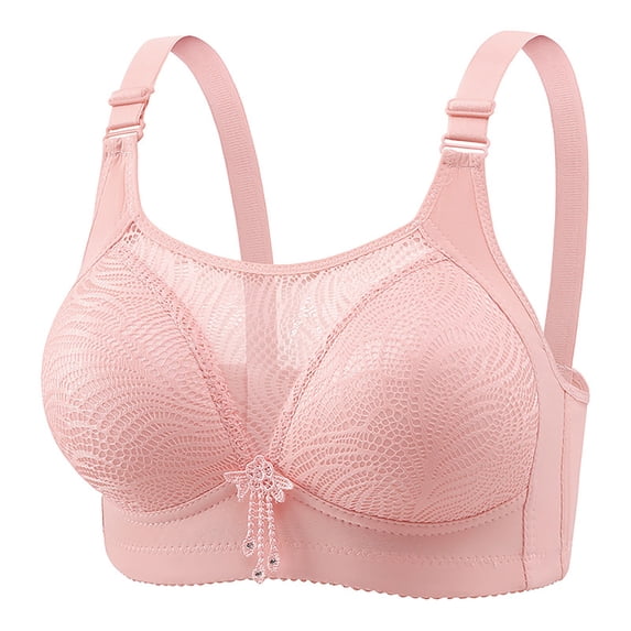 Gymayou Wireless Lace Bralette for Women Breathable Full Coverage Bra No Underwire Adjustable Strap Support Bra Pink 42