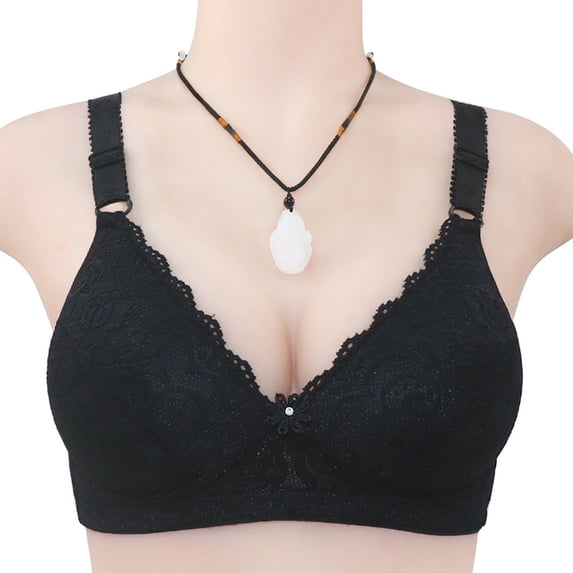Gymayou Wireless Lace Push Up Bra for Women Comfort No Underwire Full Coverage Everyday Bra Lace Padded Bra Ladies Daily Wear Lingeries Black 40