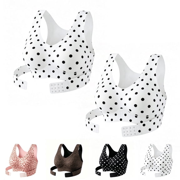 Gymayou Women 2 Pack Posture Corrector Bra Front Closure Cross Back Seamless Wireless Bra White L