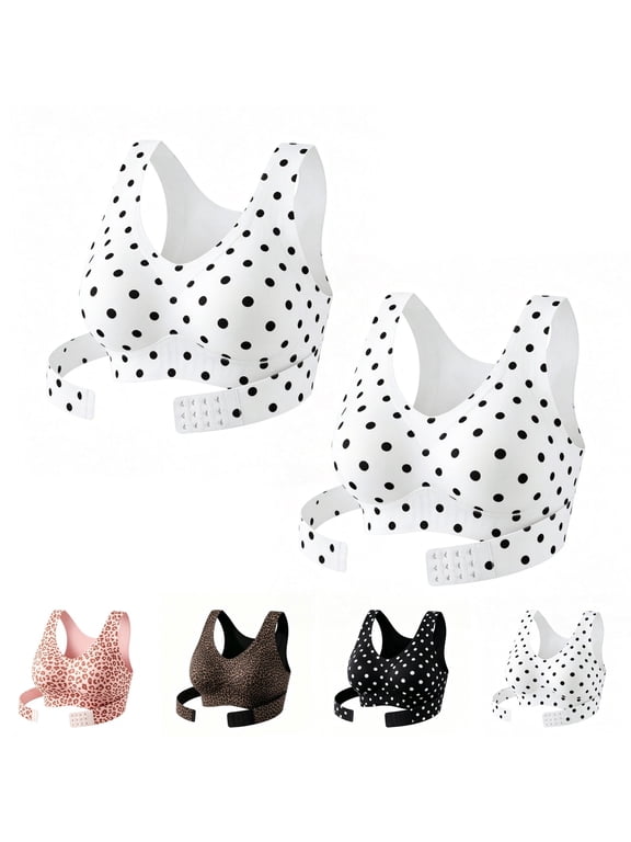 Women 2 Pack Posture Corrector Bra Front Closure Cross Back Seamless Wireless Bra White L