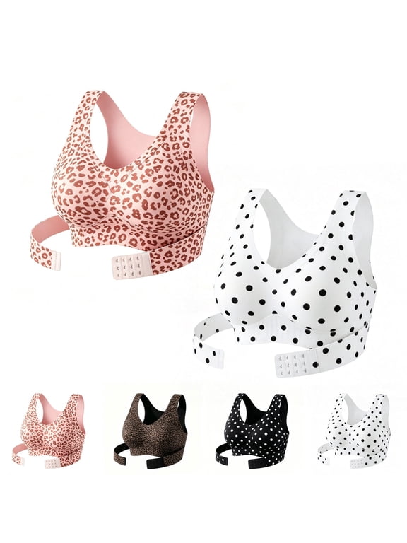 Women 2 Pack Posture Corrector Bra Front Closure Cross Back Seamless Wireless Bra