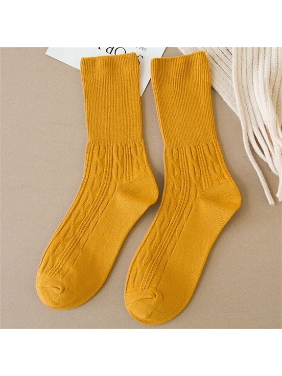 Women Cable Knit Slouch Crew Socks Knit Casual Mid Calf Socks