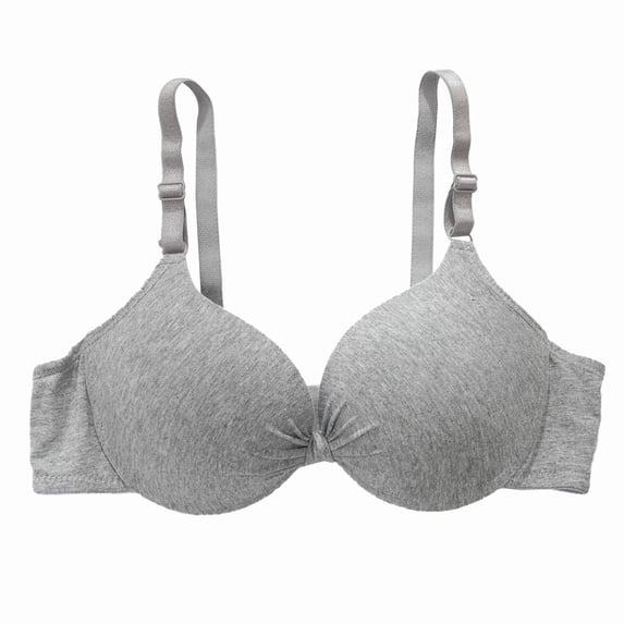 Gymayou Women Cotton Underwire Bra Front Knot Push Up Bra Breathable Soft Cotton Full Coverage Bra with Adjustable Thin Straps Grey M