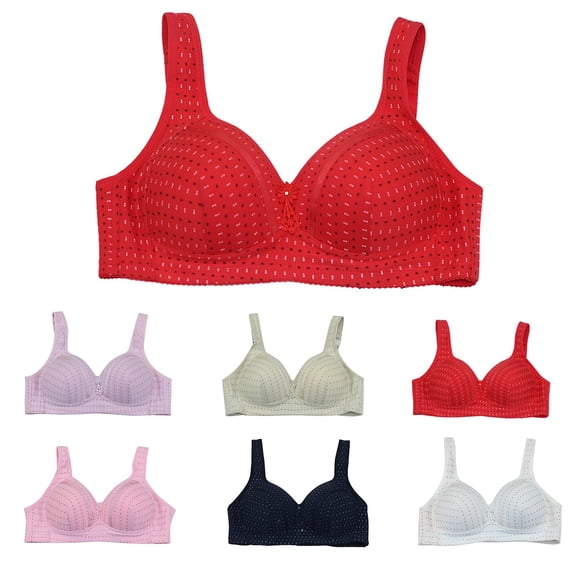 Gymayou Women Cotton Wireless Bra Breathable Print Wide Strap Bralette V Neck Comfort Full Coverage Everyday Bra Beige L