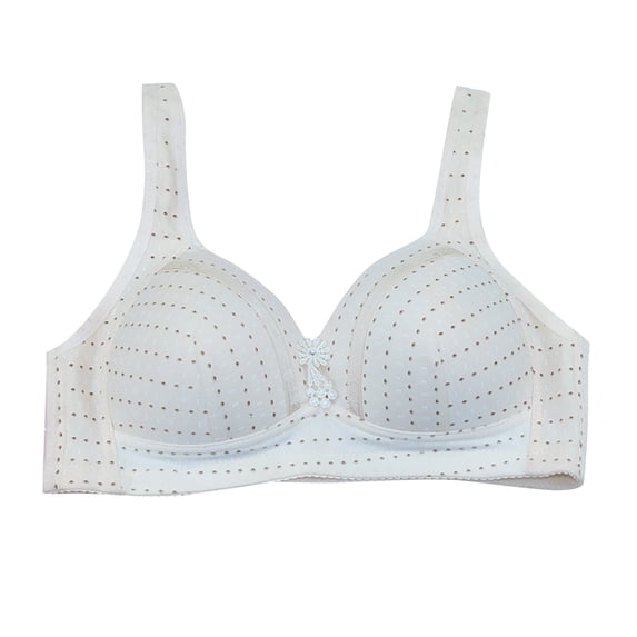 Gymayou Women Cotton Wireless Bra Breathable Print Wide Strap Bralette V Neck Comfort Full Coverage Everyday Bra White L
