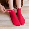 thumbnail image 1 of Gymayou Women Cute Ankle Socks Cotton Casual Ruffle Socks with Pearls Cute Summer Short Socks Red One Size, 1 of 4
