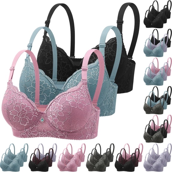 Gymayou Women Floral Lace Soft Underwire Adjustment Bra Moderate Push Up Lift Bust Shaping Bra Side Support Gather Comfort Bra Adjustable Strap Beige(3pc) 36