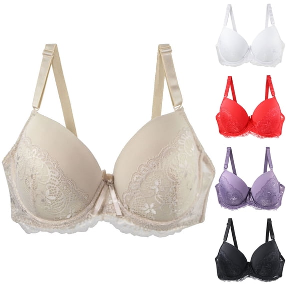 Gymayou Women Floral Lace Underwire Bra Full Coverage Minimizer Bra for Large Bust Lift & Anti Sag Breathable Gathered Support Bra Beige 100B