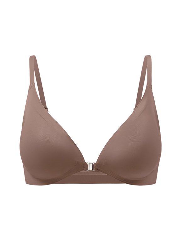 Women Front Clasp Wireless Bra Deep V Thin Adjustable Spaghetti Strap Seamless Bralette Light Thin Summer Bras Coffee S
