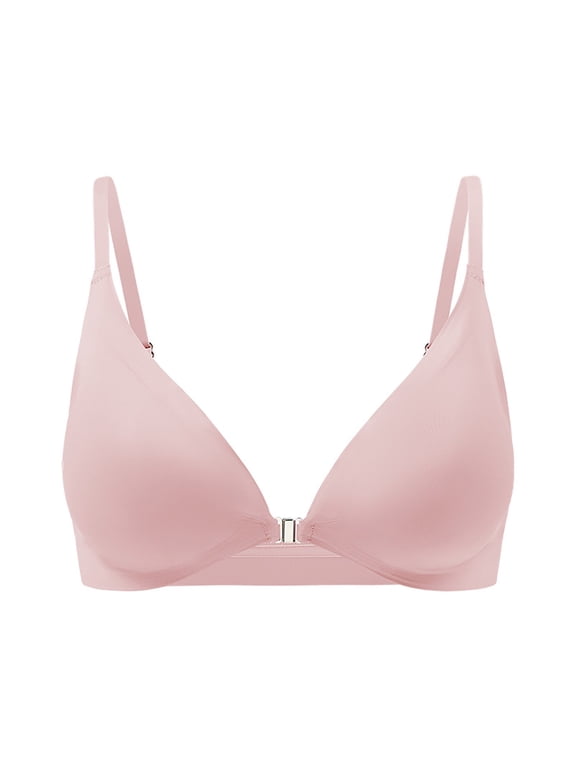 Women Front Clasp Wireless Bra Deep V Thin Adjustable Spaghetti Strap Seamless Bralette Light Thin Summer Bras Pink XL