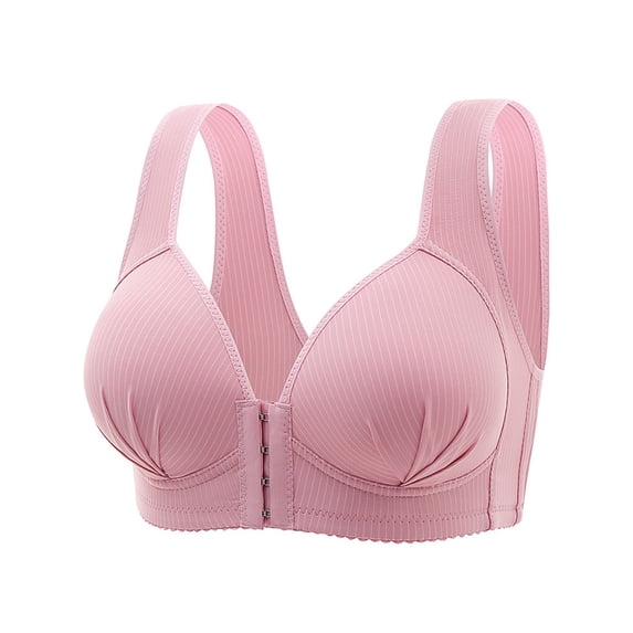 Gymayou Women Front Closure Wireless Bra Thin Striped Minimizer Bra For Large Bust Side Support Underwire Soft Bralette Pink B