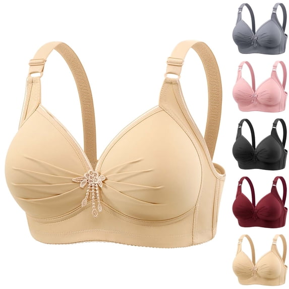 Gymayou Women Full Support Wireless Seamless Bra Breathable Smooth Pleated Cup Underarm Smoothing Gentle Push-Up Comfort Lingeries Beige 36