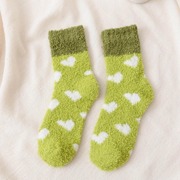 Gymayou Women Furry Socks Warm Thickened Crew Socks Fuzzy Slipper Socks Thick Fluffy Warm Socks Green One Size