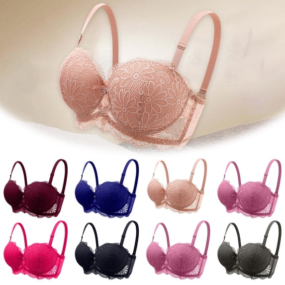 Gymayou Women Half Cup Floral Lace Push Up Bra Underwire Support Adjustable Straps Underarm Smoothing Bras Beige 80