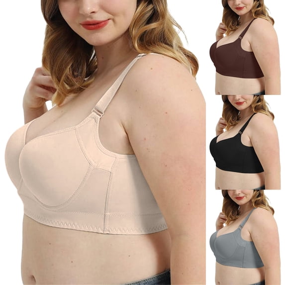 Gymayou Women High Back 3 Rows 8 Hooks Bra Wireless No Underwire Full Coverage Shaping Bra Breathable Comfortable Adjustable Back Support Bra Beige 34A