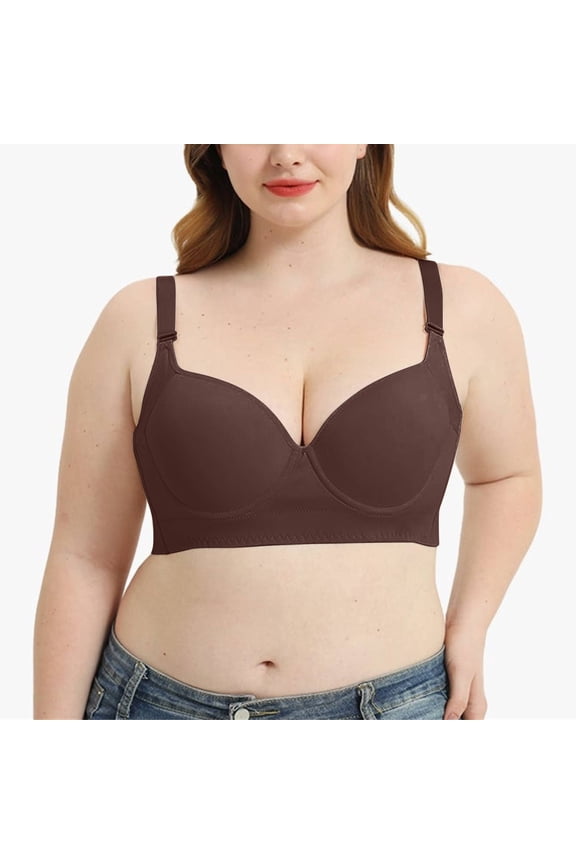 Women High Back 3 Rows 8 Hooks No Underwire Bra Full Coverage Anti-Sagging Shaping Bralette Soft Breathable Adjustable Everyday Bras Brown 34E