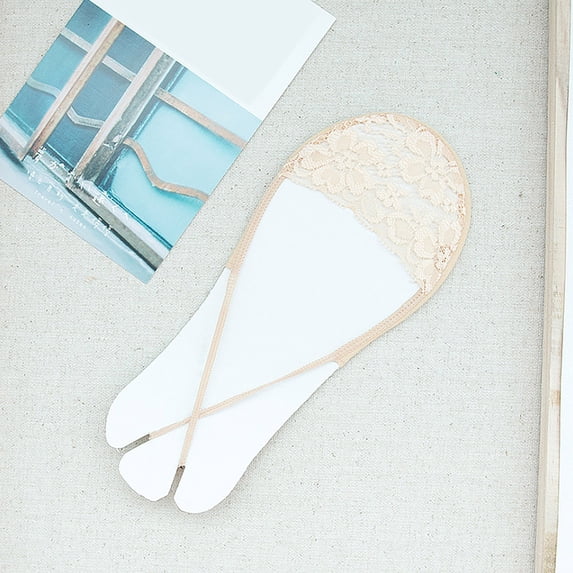 Gymayou Women Invisible Socks Lace Boat Socks No Show Sling Socks Breathable Summer Socks Beige One Size
