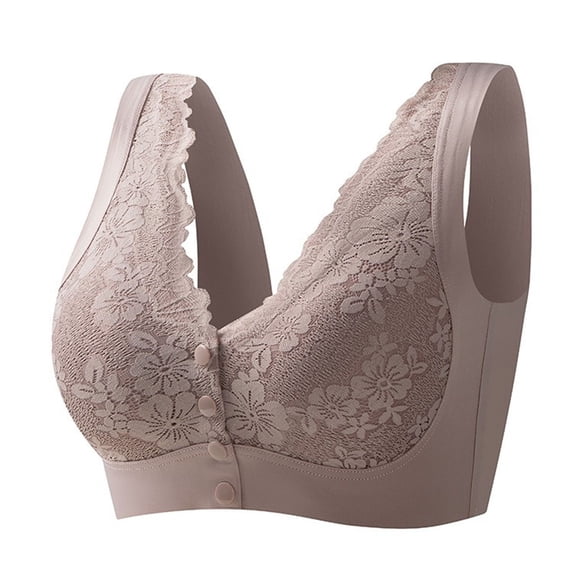 Gymayou Women Lace Seamless Wireless Bra Plus Size Front Snap Vest Style Bralette Front Closure Bras for Older Women Coffee XL