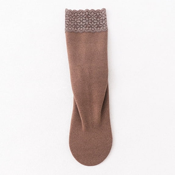 Gymayou Women Lace Trim Crew Sock Fall Winter Soft Warm Cotton Spandex Floor Socks for Ladies Coffee One Size