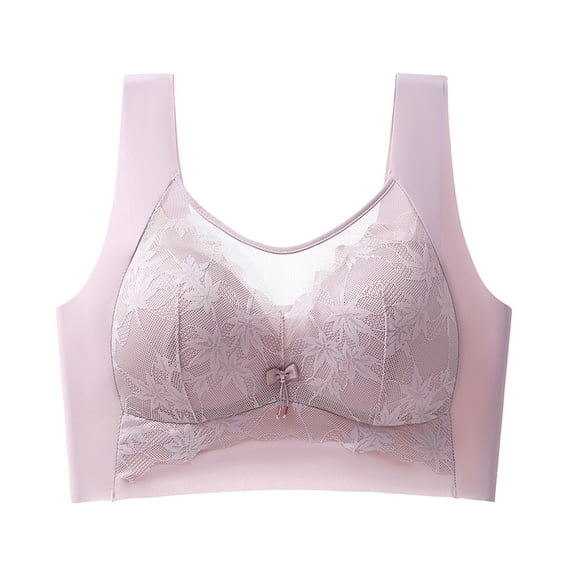 Gymayou Women Lace Wireless Vest Bra Push Up Lift Support Bralette For Small Bust Wide Strap Mesh V Neck Bras Purple M