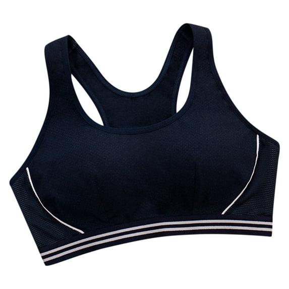 Gymayou Women Lightweight Racerback Sports Bra Wire Free Seamless Padded T-Shirt Workout Bra Breathable Medium Support Athletic Tank Bra Navy 2XL