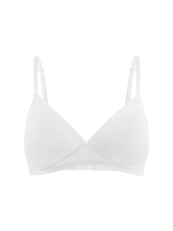 Women Low Cut V Neck Wireless Bra Adjustable Spaghetti Strap Smooth Triangle Bralette Comfort Bra White A