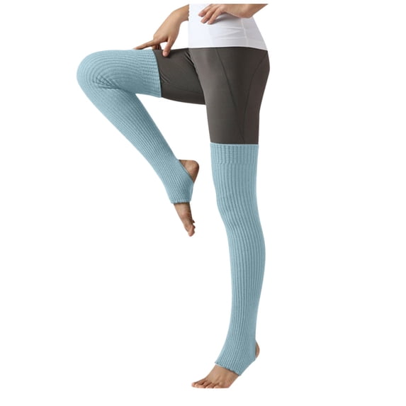 Gymayou Women Over Knee Stirrup Leg Warmers Thigh High Socks Ribbed Knit Stretchy Socks Light blue