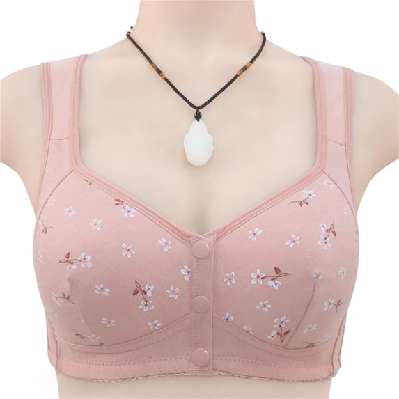Gymayou Women Plus Size Front Snap Wireless Bra Floral Print Vest Style Bralette Gentle Gathering Support Front Closure Bras Pink 54