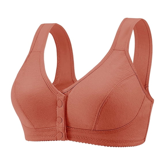 Gymayou Women Plus Size Front Snap Wireless Bra Thin Cotton Beauty Back Wide Vest Straps For Elderly Mature Ladies Orange 36