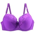thumbnail image 1 of Gymayou Women Plus Size Thin Lace Splice Underwire Bra Floral Embroidery Lace Push Up Full Coverage Bra Adjustable Strap Bras Purple 100D, 1 of 8