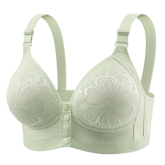 Gymayou Women Plus Size Wireless Minimizer Bra Thin Breathable Floral Lace Front Button Closure Adjustable Straps Beauty Back Comfort Lingeries Green 100