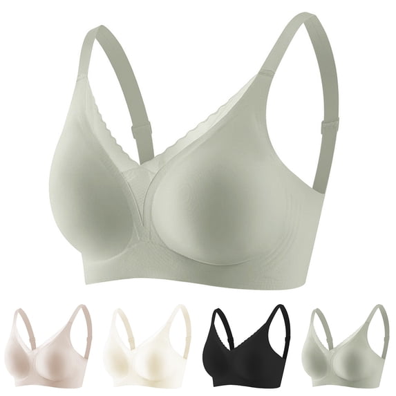 Gymayou Women Seamless Wireless T-Shirt Bra Deep V Neck Comfort Everyday Lingerie Adjustable Thin Strap Smooth Support Bralette No Underwire Soft Black L