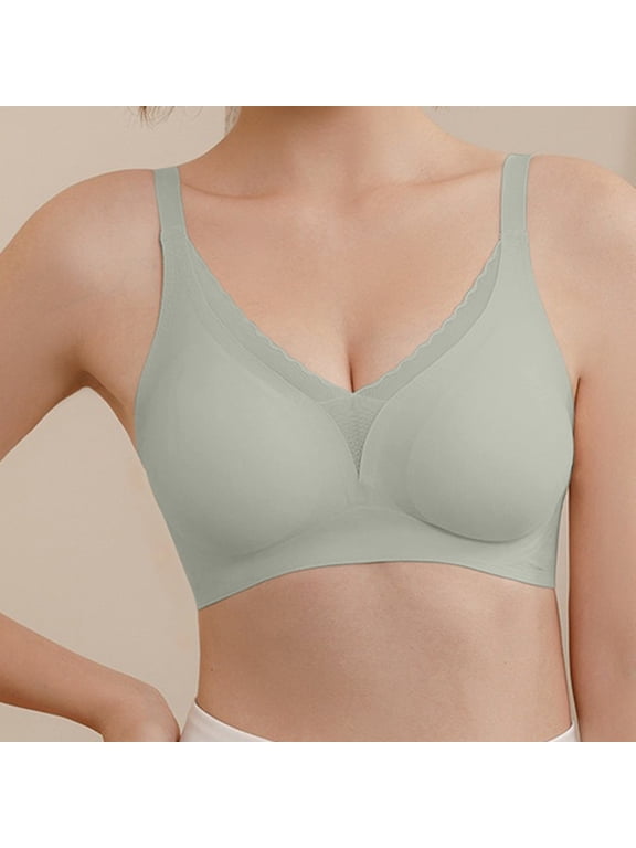 Women Seamless Wireless T-Shirt Bra Deep V Neck Comfort Everyday Lingerie Adjustable Thin Strap Smooth Support Bralette No Underwire Soft Green M